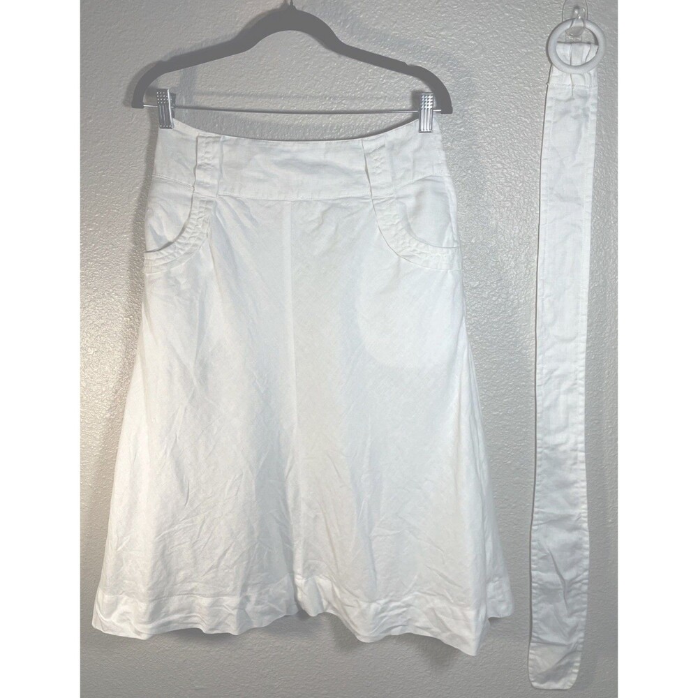 H & M 100% LINEN Fully-Lined Two Pocket Skirt /Removable Matching Belt 29” Waist